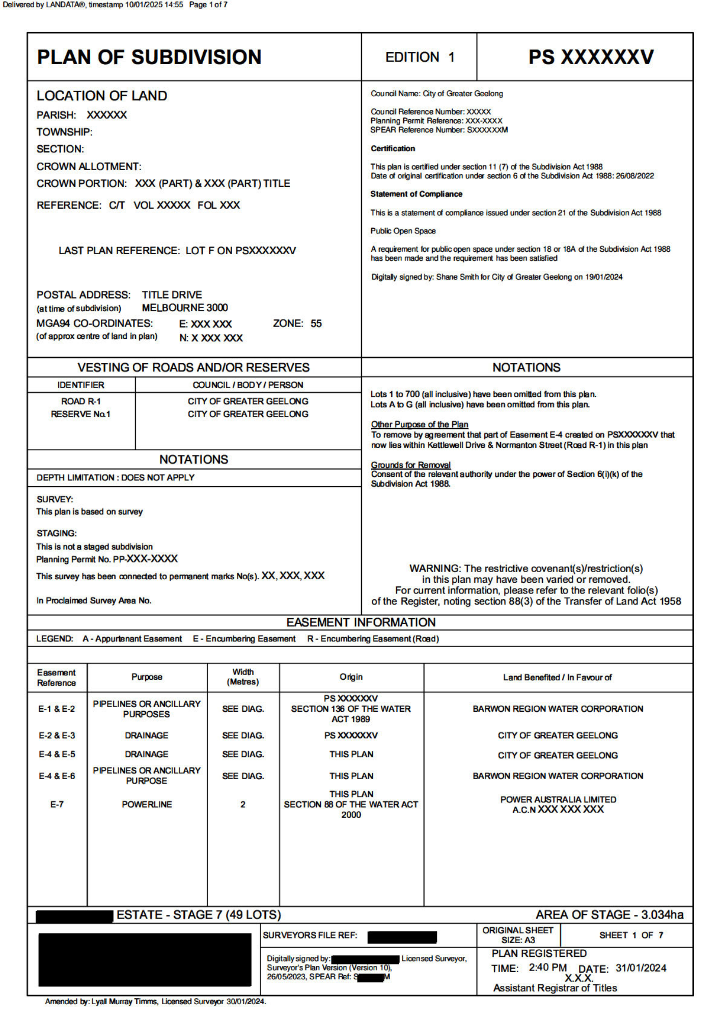 Example of a Copy of Plan - Page 2 - Plan of subdivision
