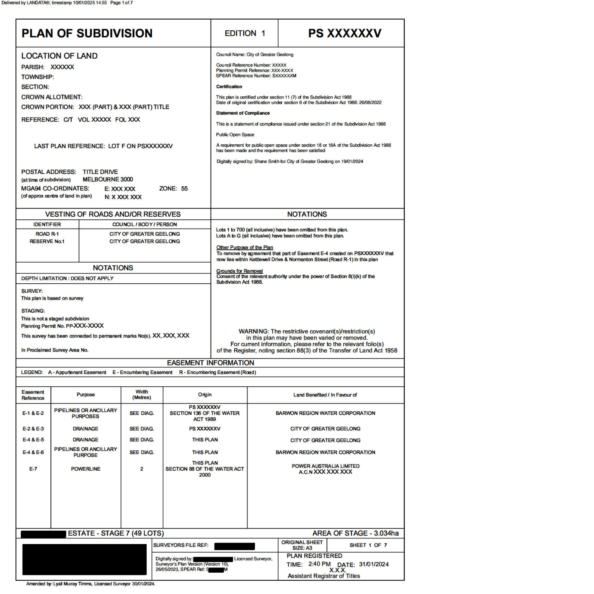 Example of a Copy of Plan - Page 2 - Plan of subdivision